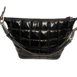 Donald J Pliner Black Quilted Patent Leather Handbag Shoulder Bag Designer Purse